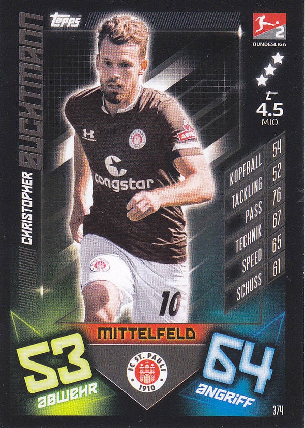 Christopher Buchtmann / FC St. Pauli / Topps Match Attax 2019 / Basis Karte / Nr. 374