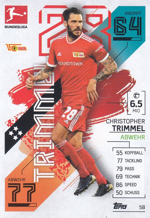 Christopher Trimmel - 1.FC Union Berlin - Topps Match Attax 2021 - Basis Karte - Nr. 58