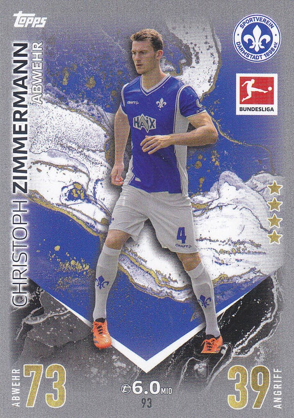 Christoph Zimmermann / Darmstadt 98 / Topps Match Attax 2023 / Basis Karte / Nr.93