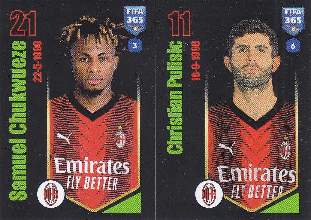 Samuel Chukwueze & Christian Pulisic / AC Mailand / Panini Fifa 365 Jahr 2024 / Basis Doppelbild / Nr. 352 a 352 b