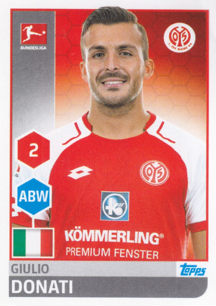 Giulio Donati - 1.FSV Mainz 05 - Topps Bundesliga 2017 - Basis Bild - Nr. 185