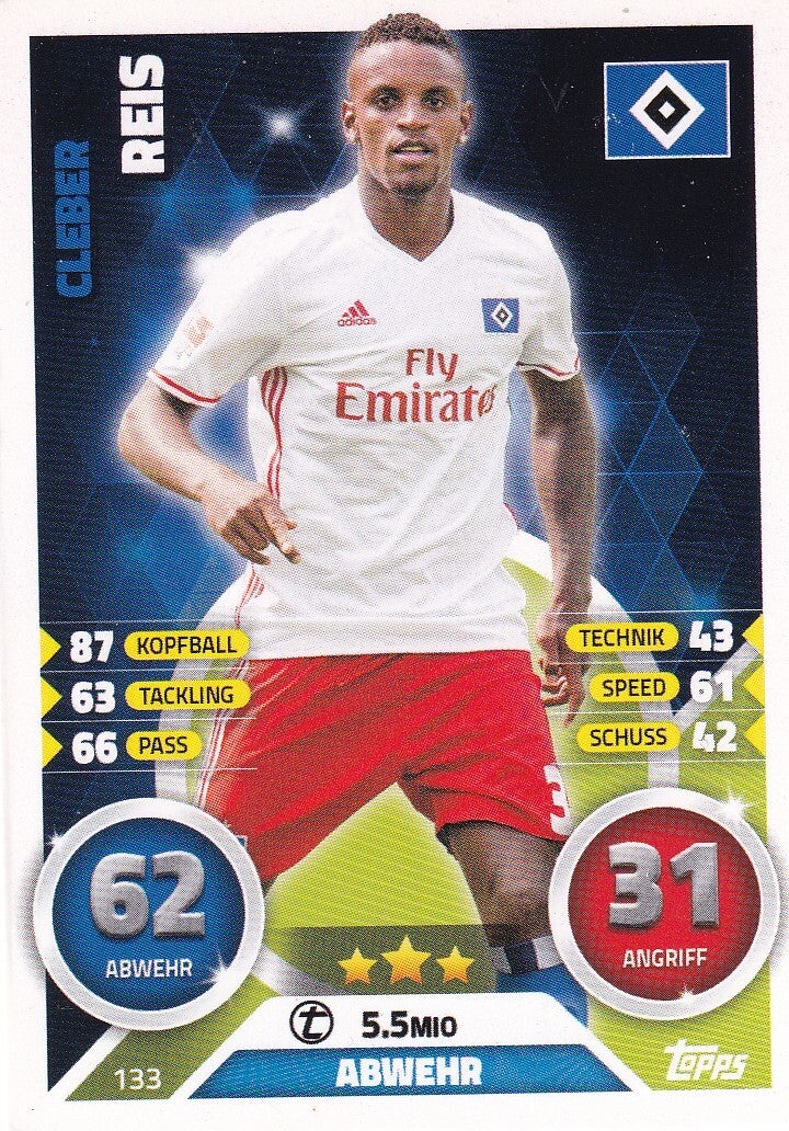 Cleber Reis / Hamburger SV / Topps Match Attax 2016 / Basis Karte / Nr. 133