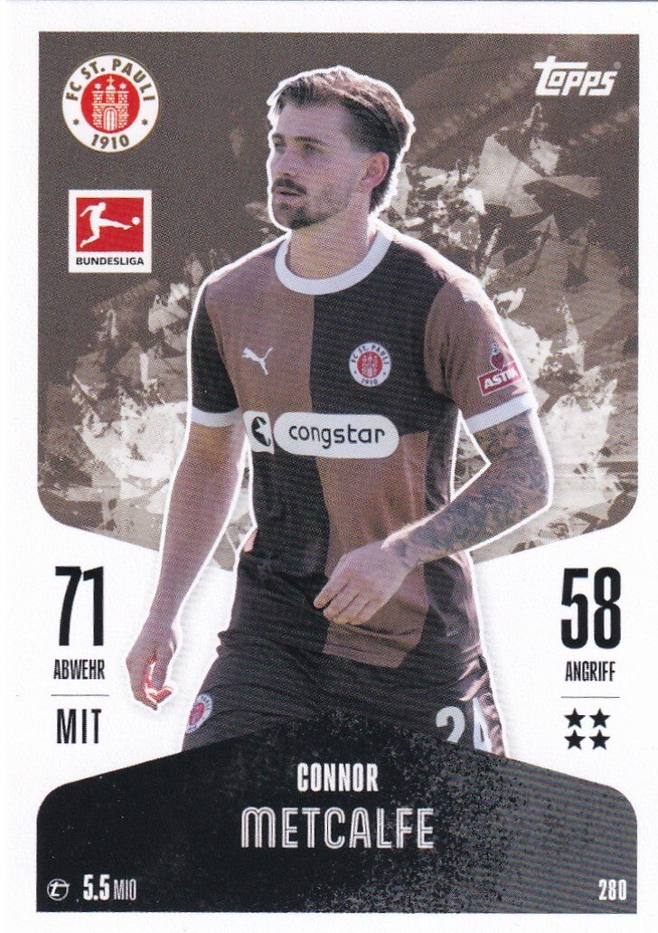 Connor Metcalfe - FC St. Pauli - Topps Match Attax 2024 - Basis Karte - Nr. 280