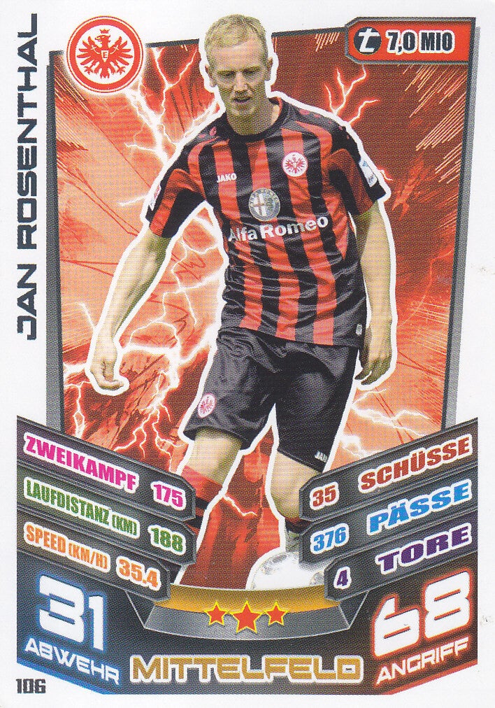 Jan Rosenthal - Eintracht Frankfurt - Topps Match Attax 2013 - Basis Karte - Nr. 106