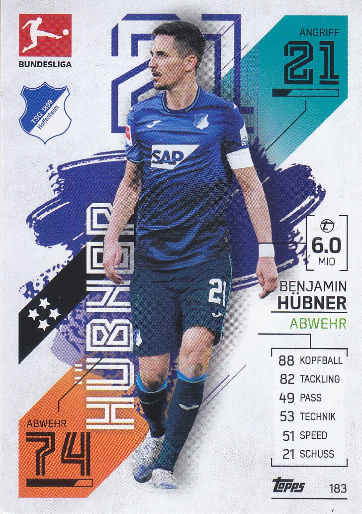 Benjamin Hübner / TSG Hoffenheim / Topps Match Attax 2021 / Basis Karte / Nr.183