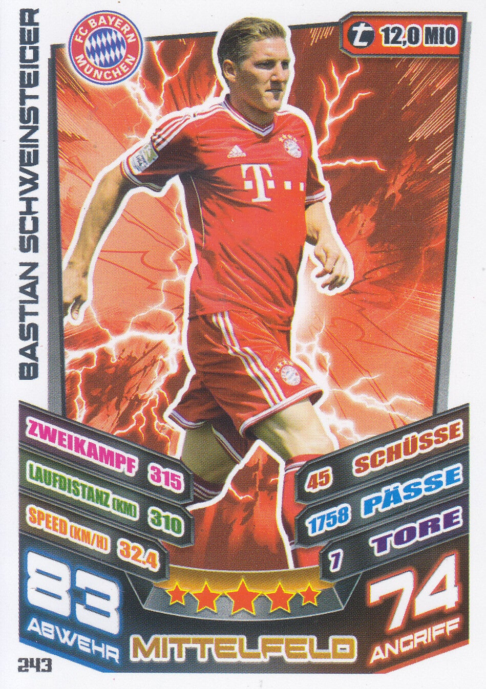 Bastian Schweinsteiger / FC Bayern München / Topps Match Attax 2013 / Basis Karte / Nr. 243
