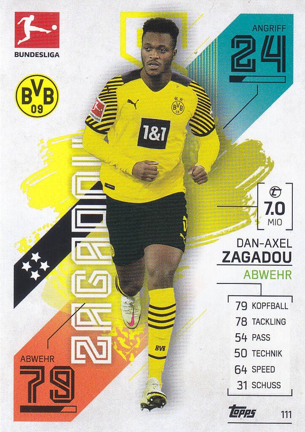 Dan-Axel Zagadou / Borussia Dortmund / Topps Match Attax 2021 / Basis Karte / Nr.111