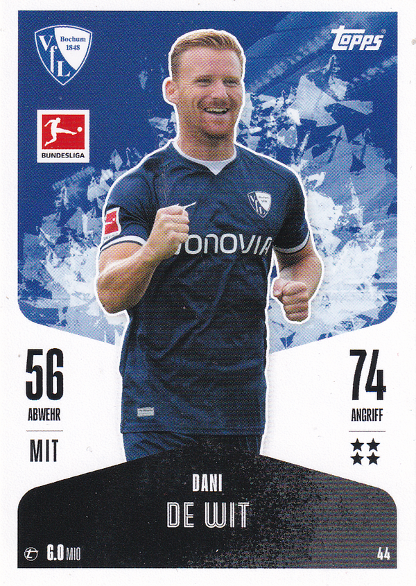 Dani de Wit - VFL Bochum - Topps Match Attax 2024 - Basis Karte - Nr. 44