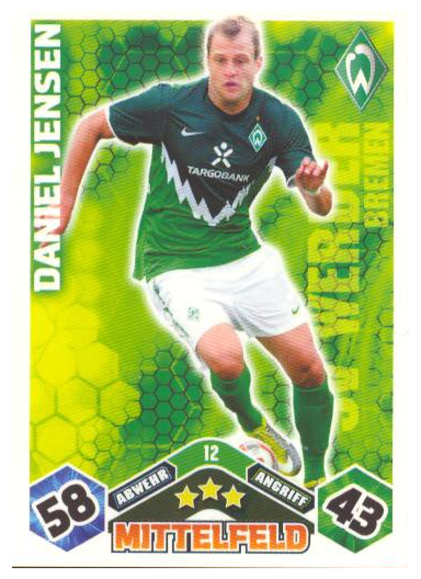 Daniel Jensen / SV Werder Bremen / Topps Match Attax 2010 / Basis Karte / Nr. 12