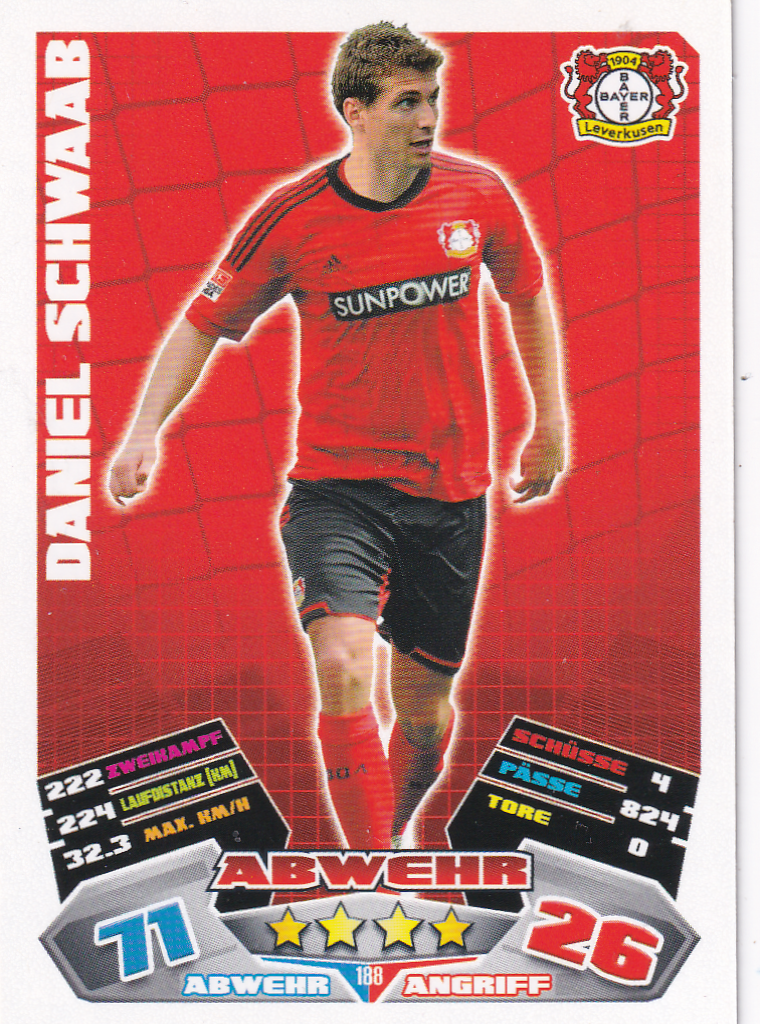 Daniel Schwaab - Bayer Leverkusen - Topps Match Attax 2012 - Basis Karte - Nr. 188