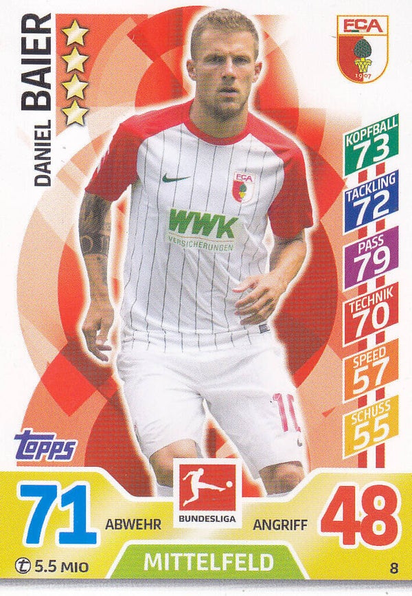 Daniel Baier / FC Augsburg / Topps Match Attax 2017 / Basis Karte / Nr.8
