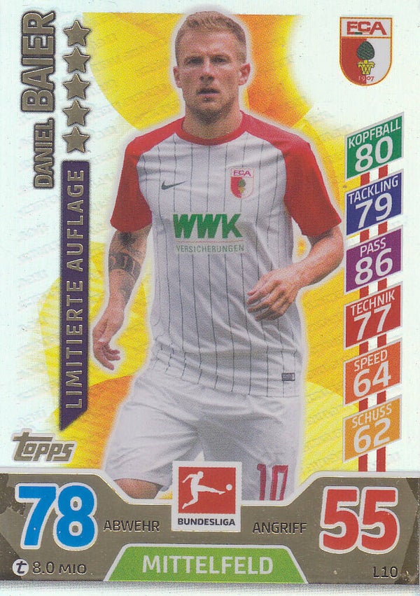 Daniel Baier / FC Augsburg / Topps Match Attax 2017 / Limitierte Auflage / Nr. L10