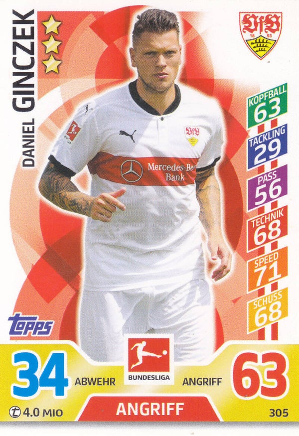 Daniel Ginczek / VFB Stuttgart / Topps Match Attax 2017 / Basis Karte / Nr.305