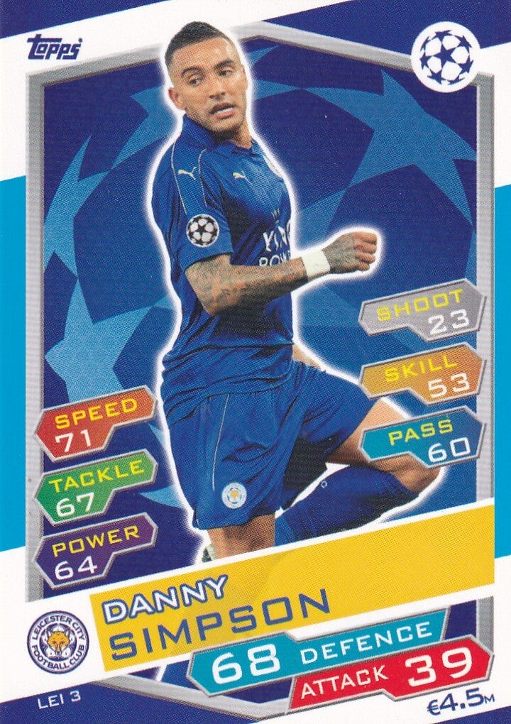 Danny Simpson - Leicester City - Topps Champions League 2016 - Basis Karte - Nr. LEI 3