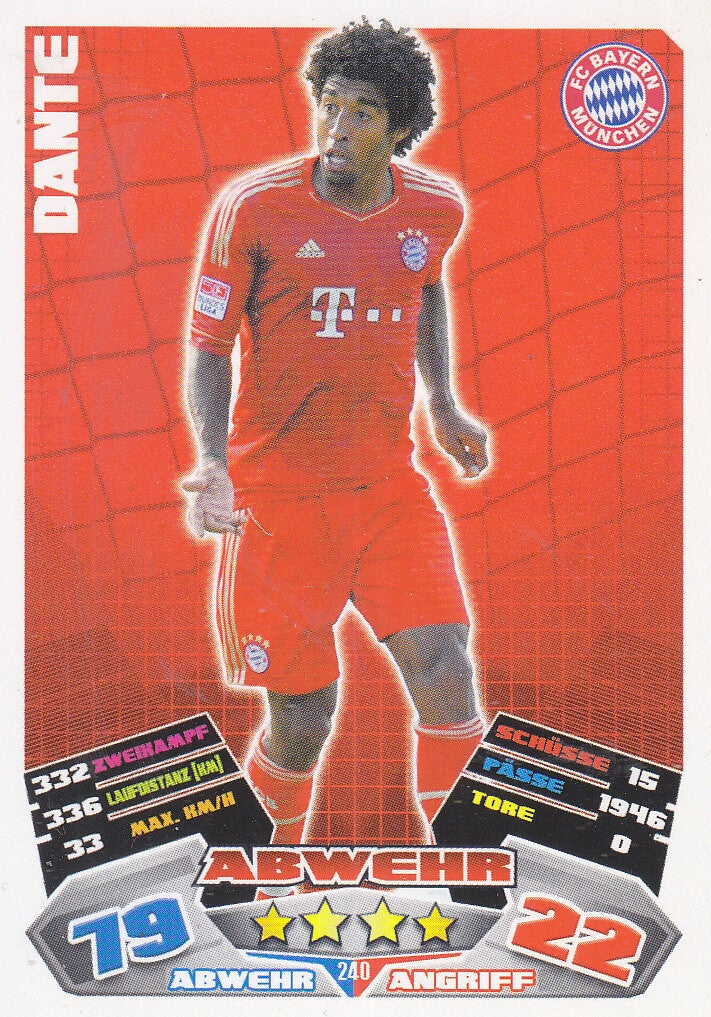 Dante / FC Bayern München / Topps Match Attax 2012 / Basis Karte / Nr. 240