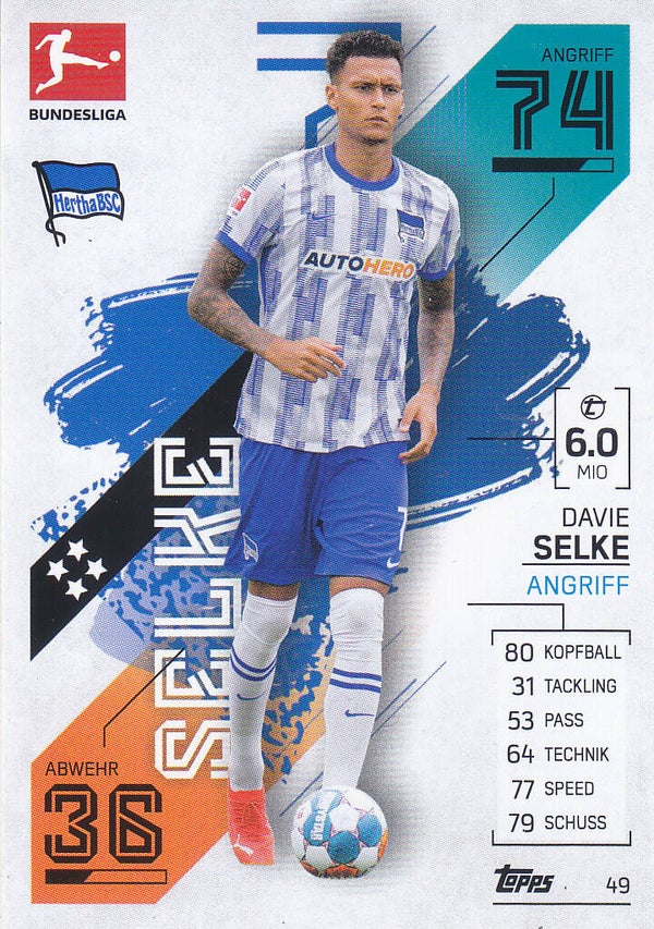 Davie Selke / Hertha BSC Berlin / Topps Match Attax 2021 / Basis Karte / Nr.49