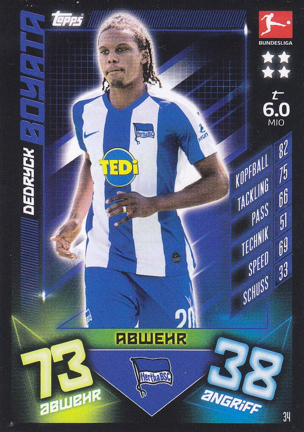 Dedryck Boyada / Hertha BSC Berlin / Topps Match Attax 2019 / Basis Karte / Nr. 34