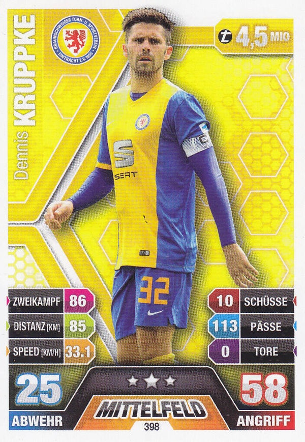 Dennis Kruppke / Eintracht Braunschweig / Topps Match Attax 2014 / Basis Karte / Nr.398