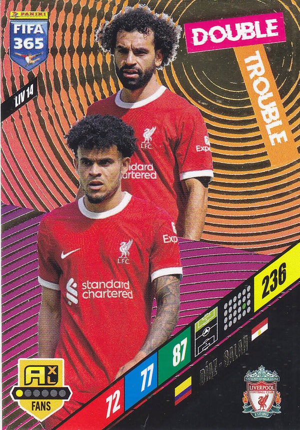 Diaz & Salah / FC Liverpool / Panini Fifa 365 Jahr 2024 / Double Trouble Icon Fans / Nr. LIV14
