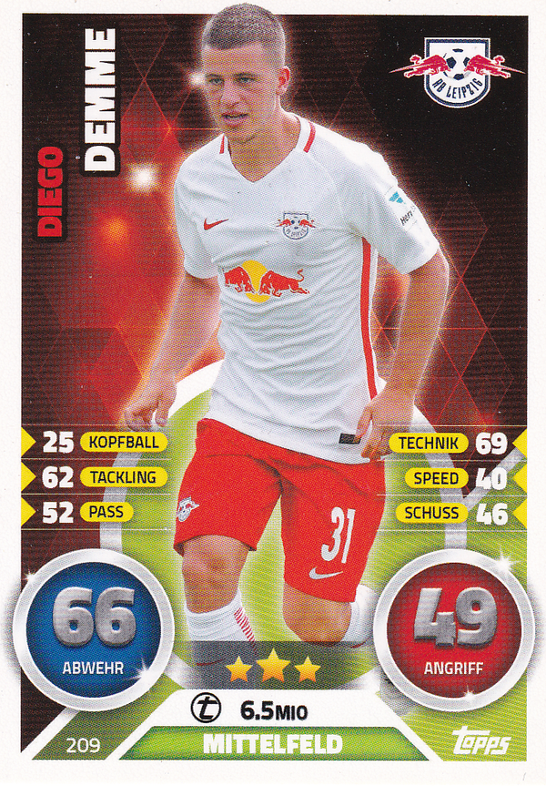 Diego Demme - RB Leipzig - Topps Match Attax 2016 - Basis Karte - Nr. 209
