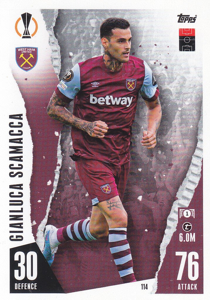 Gianluca Scamacca / Westham United / Topps Champions League 2023 / Basis Karte / Nr. 114