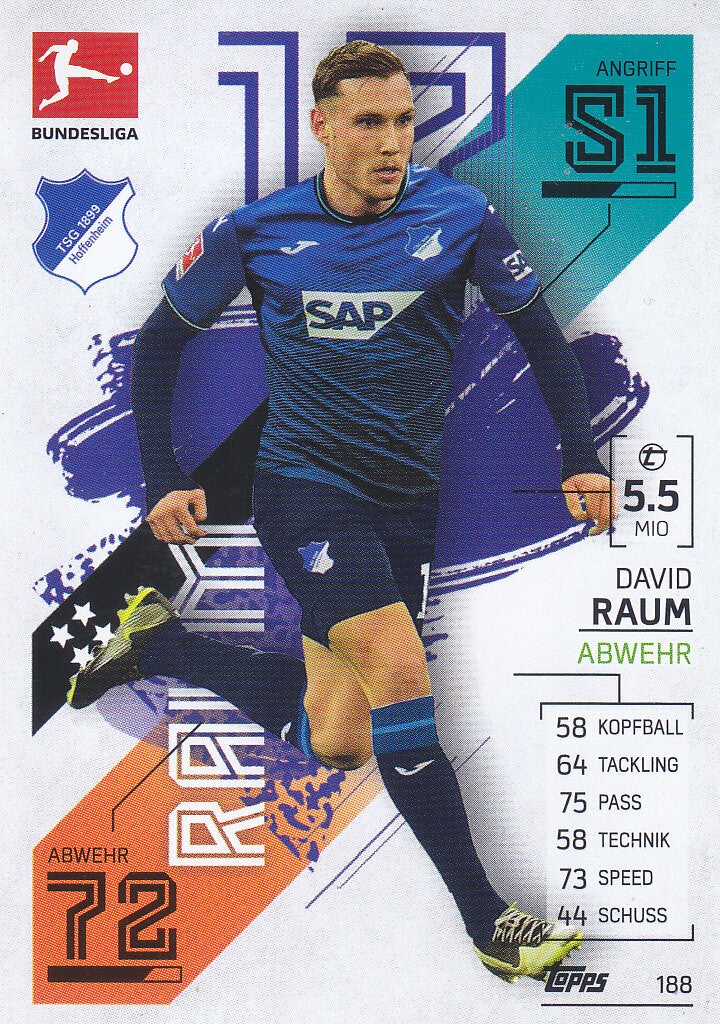 David Raum / TSG Hoffenheim / Topps Match Attax 2021 / Basis Karte / Nr.188