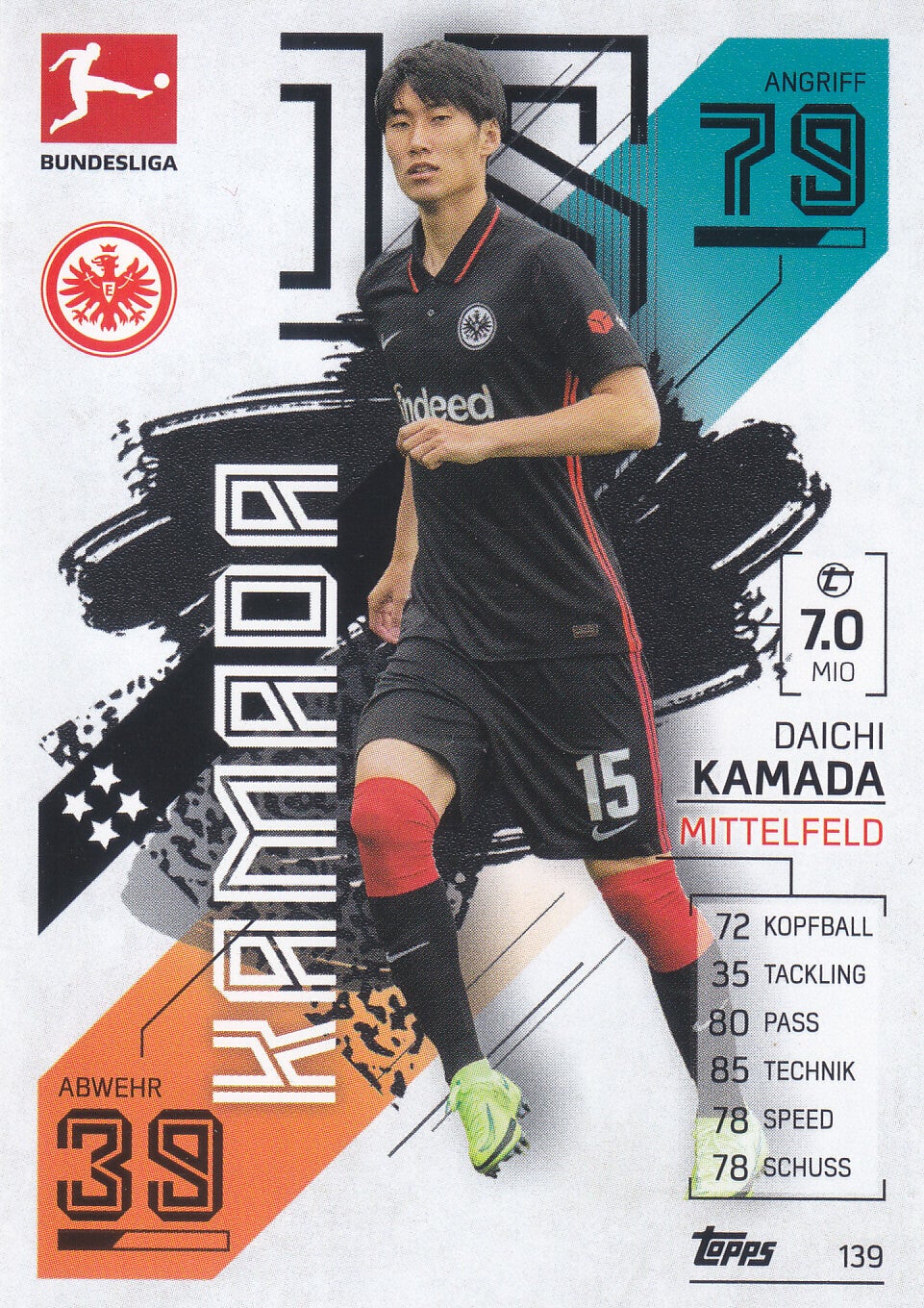 Daichi Kamada / Eintracht Frankfurt / Topps Match Attax 2021 / Basis Karte / Nr.139