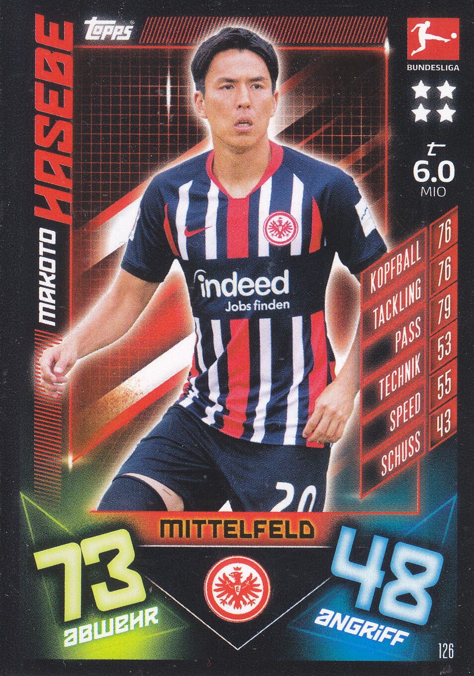 Makoto Hasebe Eintracht Frankfurt Basis Karte Nr.126