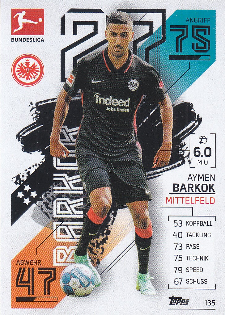 Aymen Barkok / Eintracht Frankfurt / Topps Match Attax 2021 / Basis Karte / Nr.135