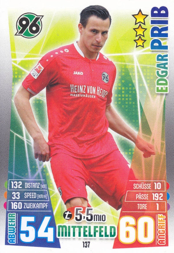 Edgar Prib / Hannover 96 / Topps Match Attax 2015 / Basis Karte / Nr. 137