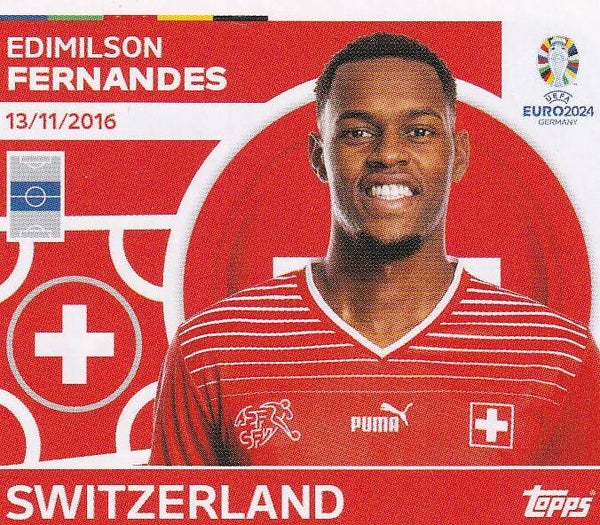 Edimilson Fernandes / Schweiz / Topps EM 2024 / Basis Bild / Nr. SUI 10