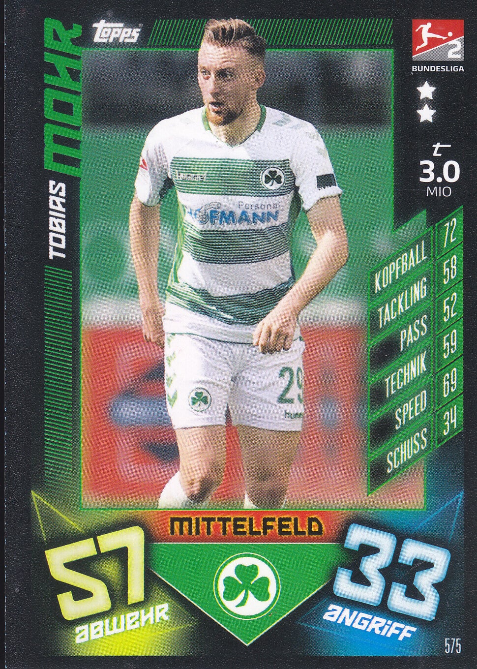 Tobias Mohr / SpVgg Greuther Fürth / Topps Match Attax 2019 / Basis Karte / Nr. 575