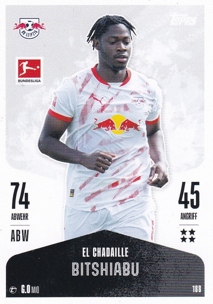 El Chadaille Bitshiabu - RB Leipzig / Topps Match Attax 2024 / Basis Karte / Nr. 188