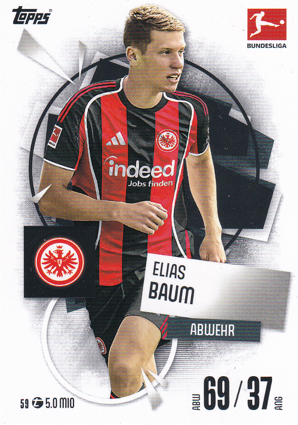 Elias Baum - Eintracht Frankfurt - Topps Match Attax 2025 - Basis Karte - Nr. 59