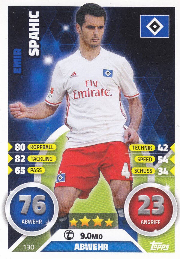 Emir Spahic / Hamburger SV / Topps Match Attax 2016 / Basis Karte / Nr. 130