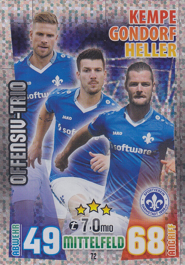 Kempe Gondorf Heller / SV Darmstadt 98 / Topps Match Attax 2015 / Offensiv Trio / Nr.72