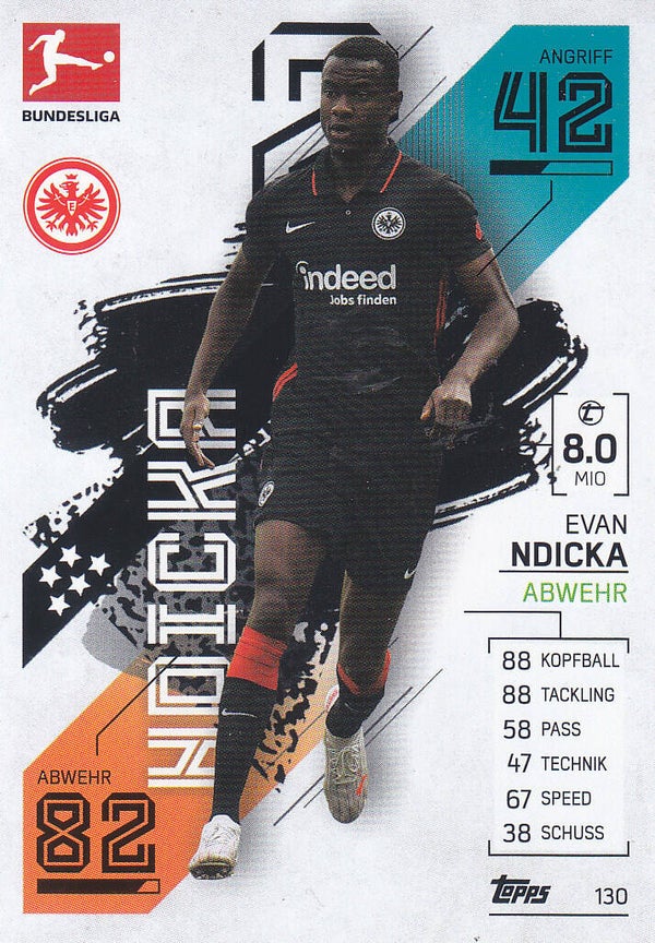 Evan Ndicka Eintracht Frankfurt Topps Match Attax 2021 Basis Karte Nr.130