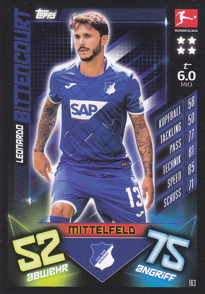 Leonardo Bittencourt / TSG Hoffenheim / Topps Match Attax 2019 / Basis Karte / Nr. 163