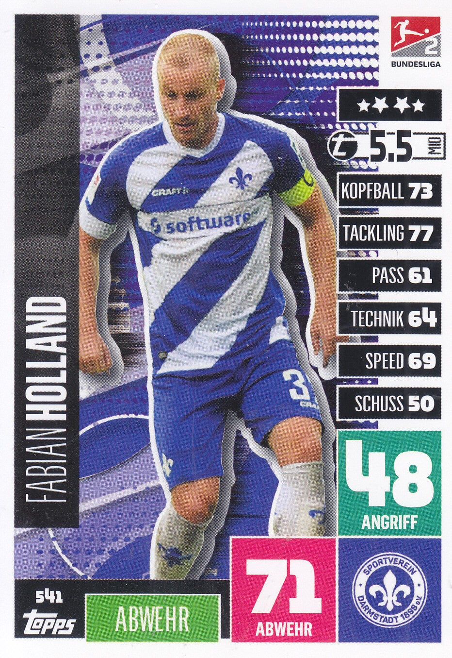 Fabian Holland / Darmstadt 98 / Topps Match Attax 2020 / Basis Karte / Nr. 541