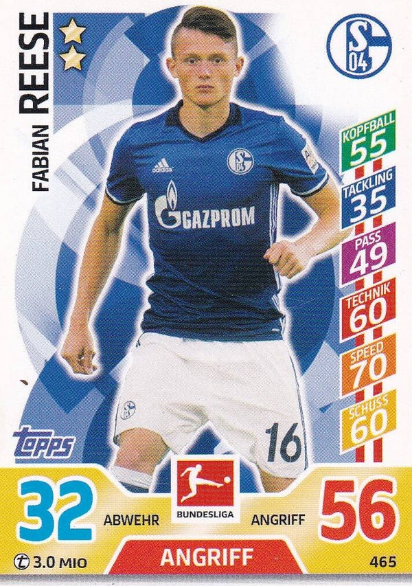 Fabian Reese / FC Schalke 04 / Topps Match Attax 2017 / Basis Karte / Nr. 465