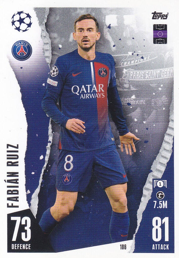 Fabian Ruiz / Paris Saint Germain / Topps Champions League 2023 / Basis Karte / Nr. 186