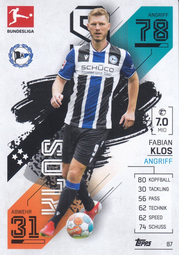 Fabian Klos / Arminia Bielefeld / Topps Match Attax 2021 / Basis Karte / Nr.87