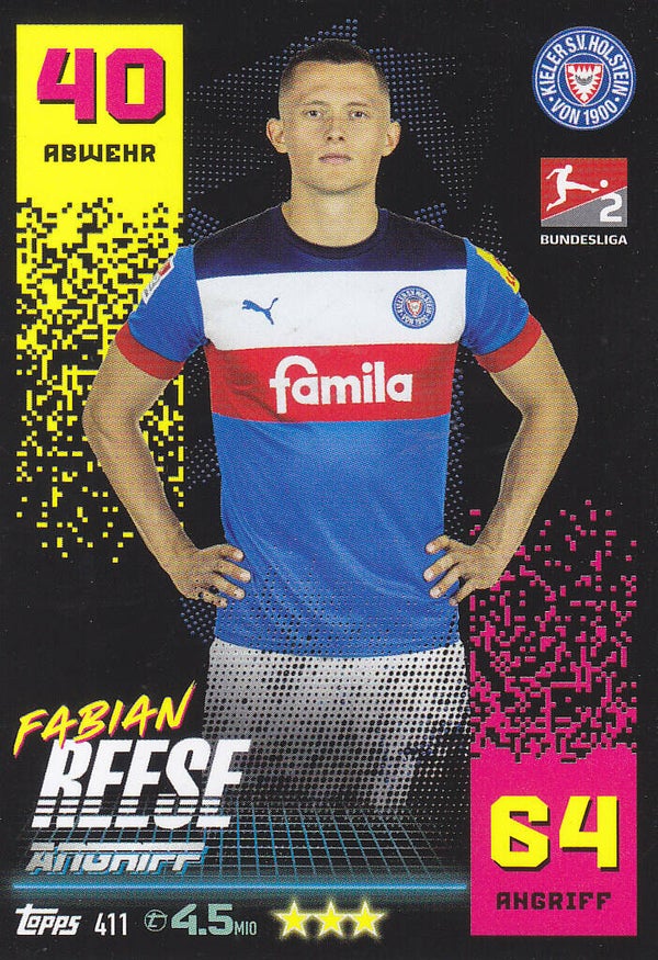 Fabian Reese / Holstein Kiel / Topps Match Attax 2022 / Basis Karte / Nr. 411