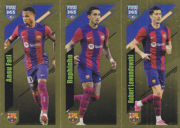 Ansu Fati & Raphinha & Lewandowski FC Barcelona / Panini Fifa 365 Jahr 2024 / Triple Gold / Nr. 161a 161b 161c