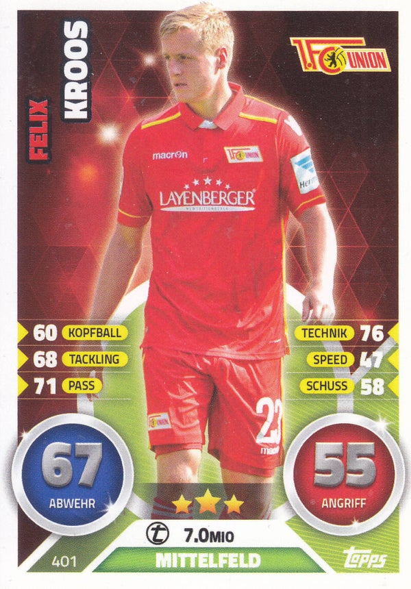 Felix Kroos / 1.FC Union Berlin / Topps Match Attax 2016 / Basis Karte / Nr.401