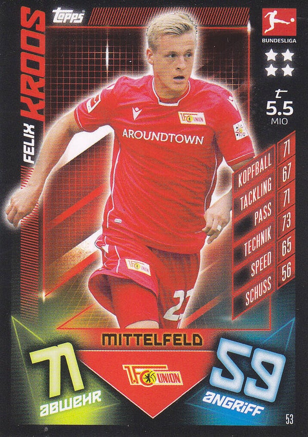 Felix Kroos / 1.FC Union Berlin / Topps Match Attax 2019 / Basis Karte / Nr. 53