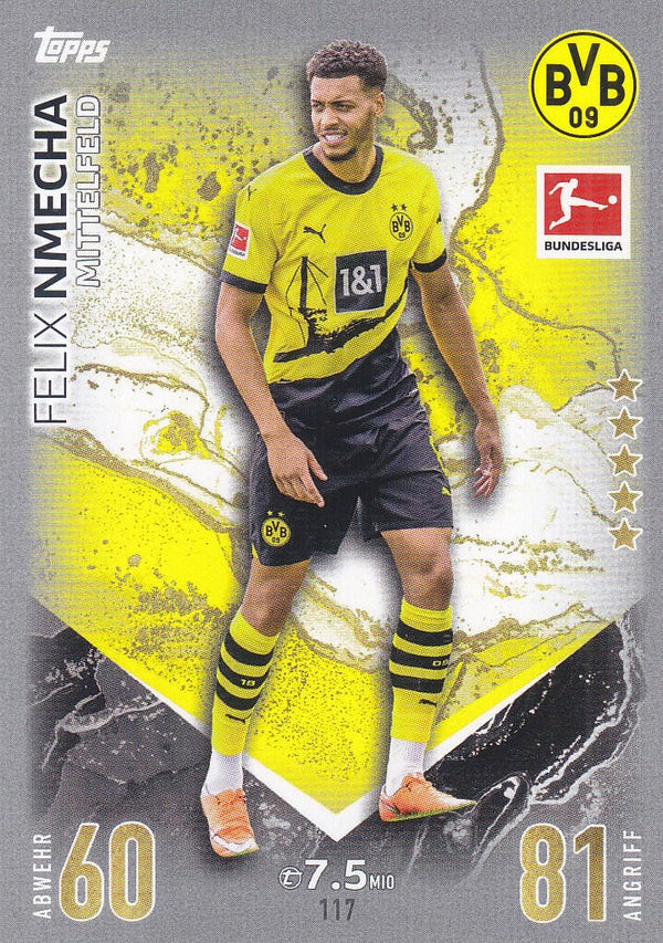 Felix Nmecha / Borussia Dortmund / Topps Match Attax 2023 / Basis Karte / Nr.117