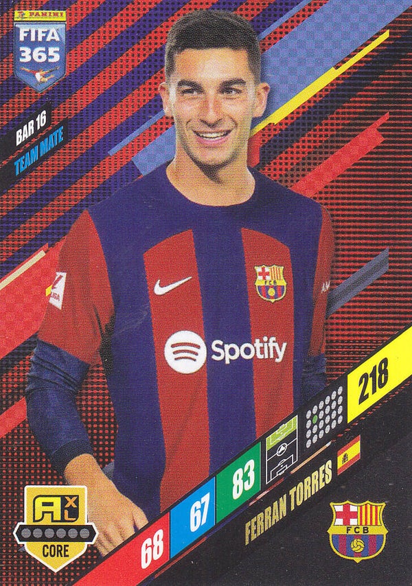 Ferran Torres / FC Barcelona / Panini Fifa 365 Jahr 2024 / Basis Karte Icon Core / Nr. BAR 16