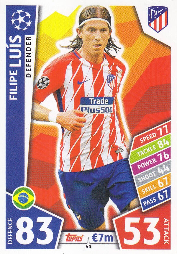 Filipe Luis - Atletico Madrid -  Topps Champions League 2017 - Basis Karte - Nr.40