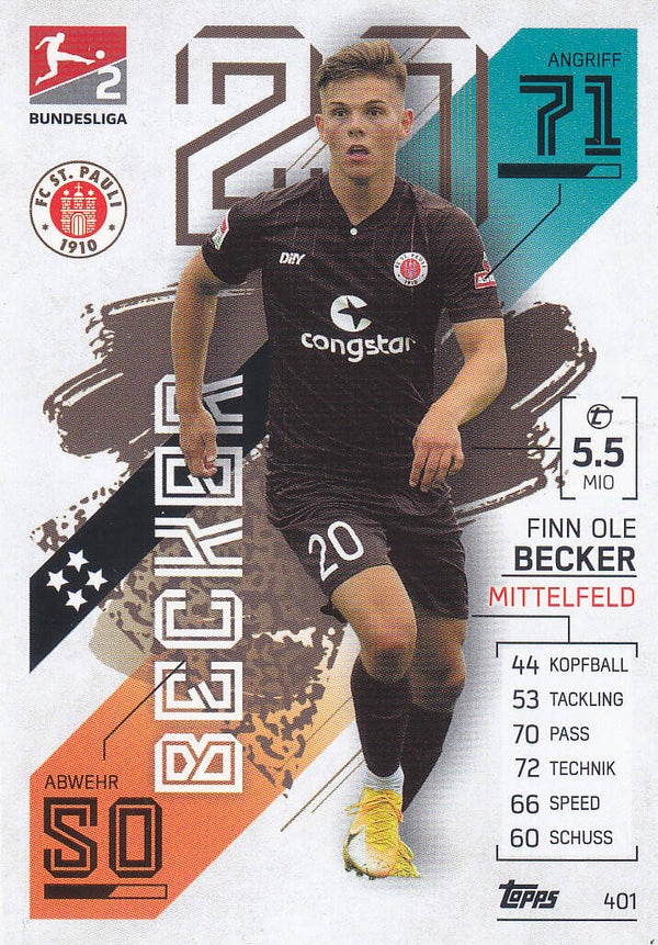 Finn Ole Becker / FC St. Pauli / Topps Match Attax 2021 / Basis Karte / Nr. 401